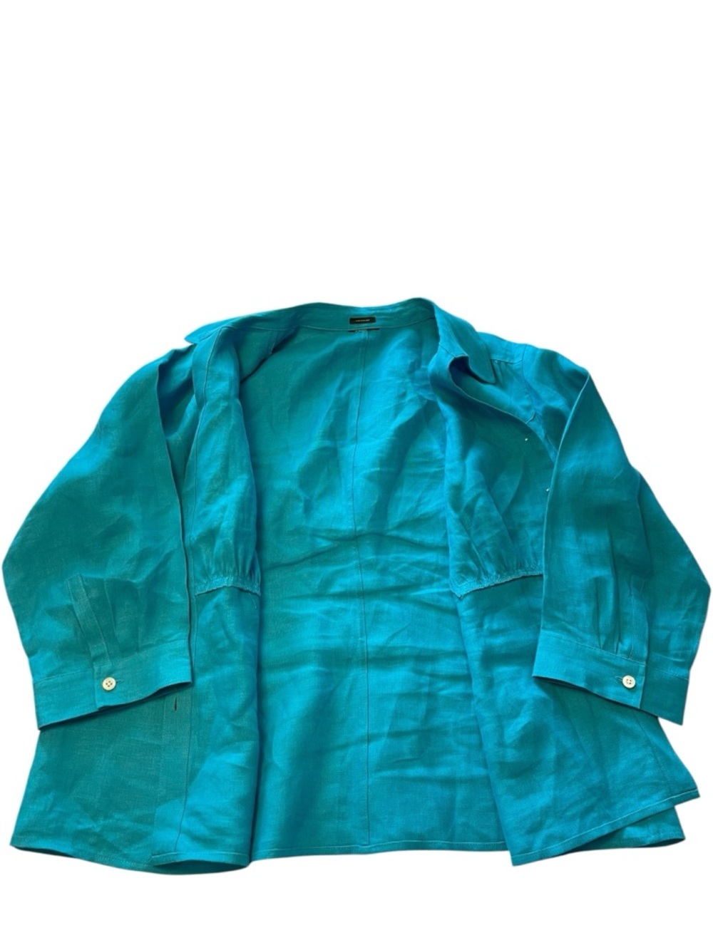 Irish Linen Turquoise Collared Blouse Button Front Cinched Waist 2X - Picture 10 of 11